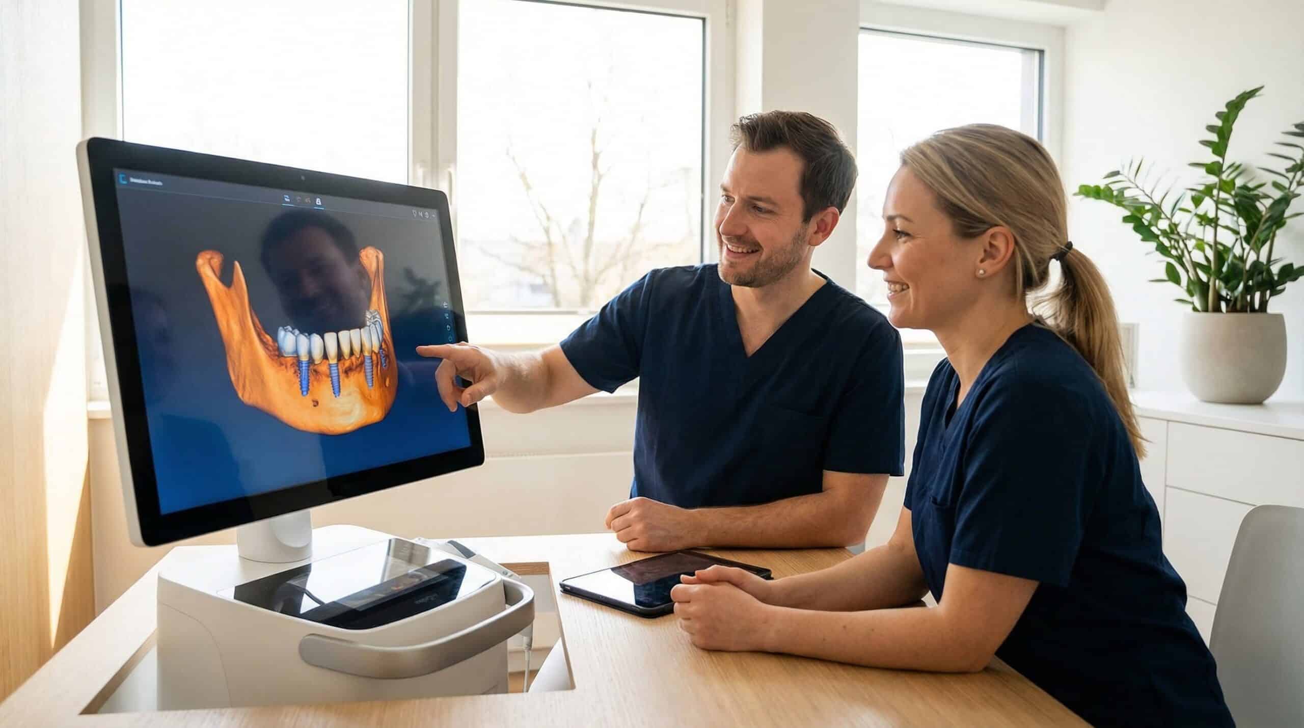 DVT 3D-Röntgen zeigt präzise Knochenstruktur für sichere Implantatplanung bei AUX-DENT